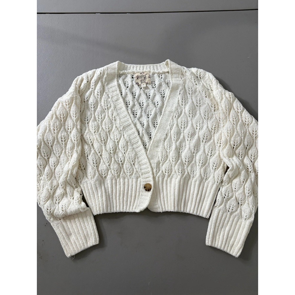 Ivory Cable Knit Cropped cardigan sweater Hippie Rose Brand Sz M Cottage Boho